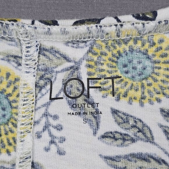 LOFT Floral Short Sleeve Tee Size S White Yellow & Blue Linen Blend - Picture 2 of 4